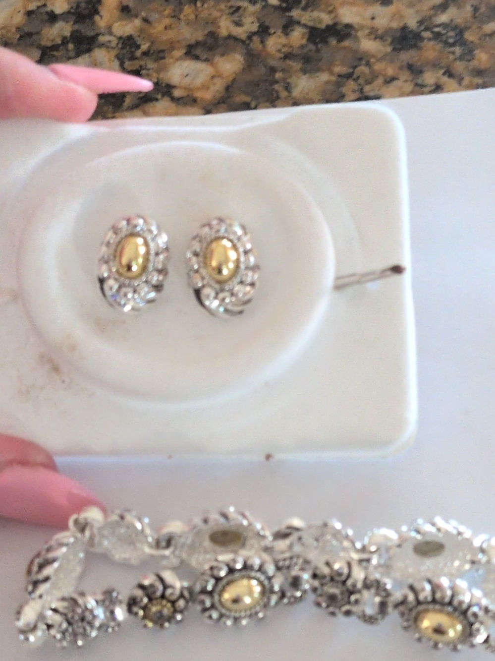 Two-Tone Gold & Silver Floral Stud Earrings - Women Jewelry